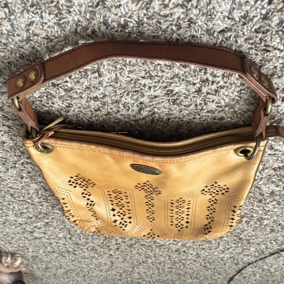 Fossil Brown Leather Cutout Shoulder Bag - Picture 11 of 16